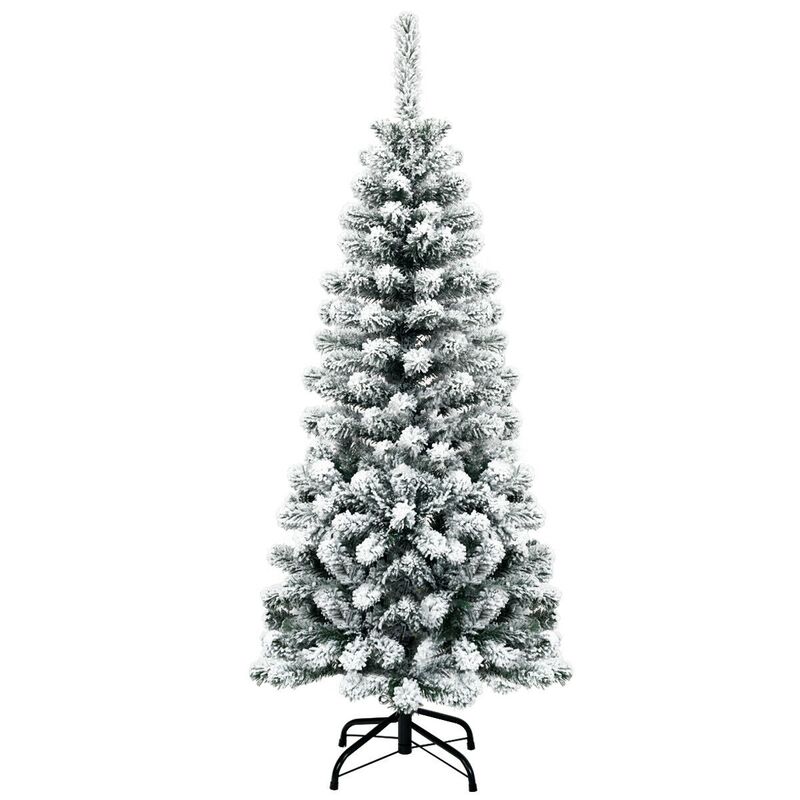 Unlit Hinged Snow Flocked Artificial Pencil Christmas Tree for Elegant and Space-Saving Winter Decor