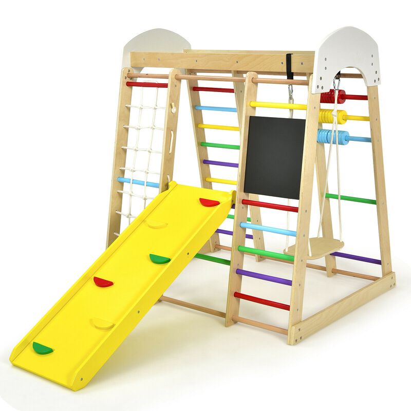 Indoor Playground Climbing Gym Wooden 8-in-1 Climber Playset for Children