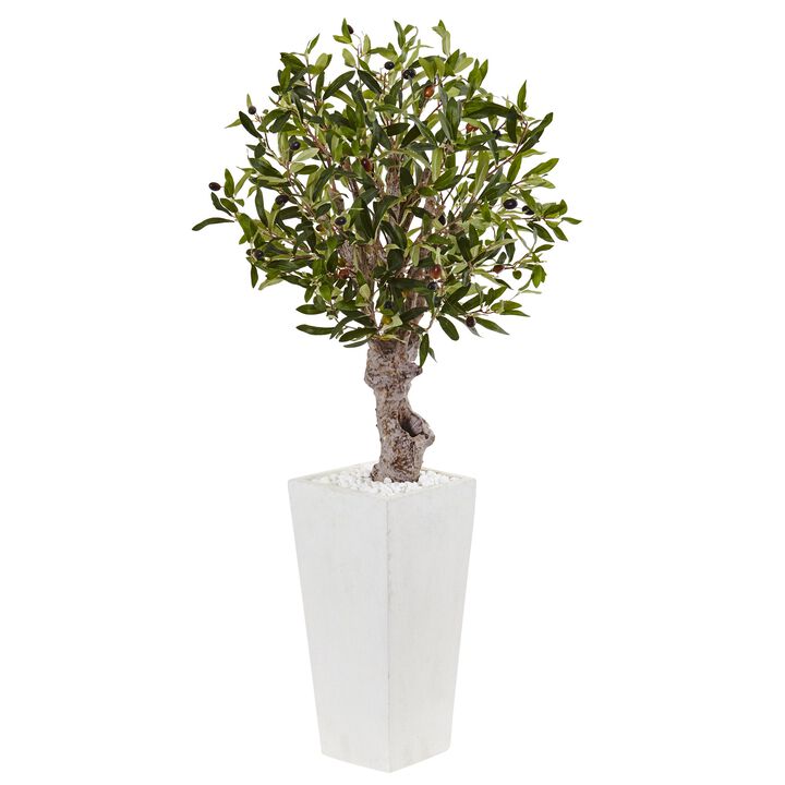 Hivvago 3.5 Feet Olive Tree in White Tower Planter