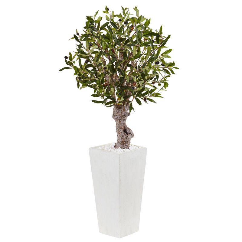 Hivvago 3.5 Feet Olive Tree in White Tower Planter