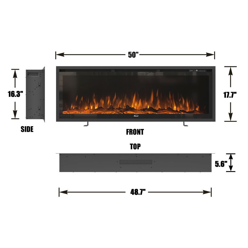 MONDAWE 50" Recessed Wall-mounted Freestanding Electric Fireplace with Remote Control