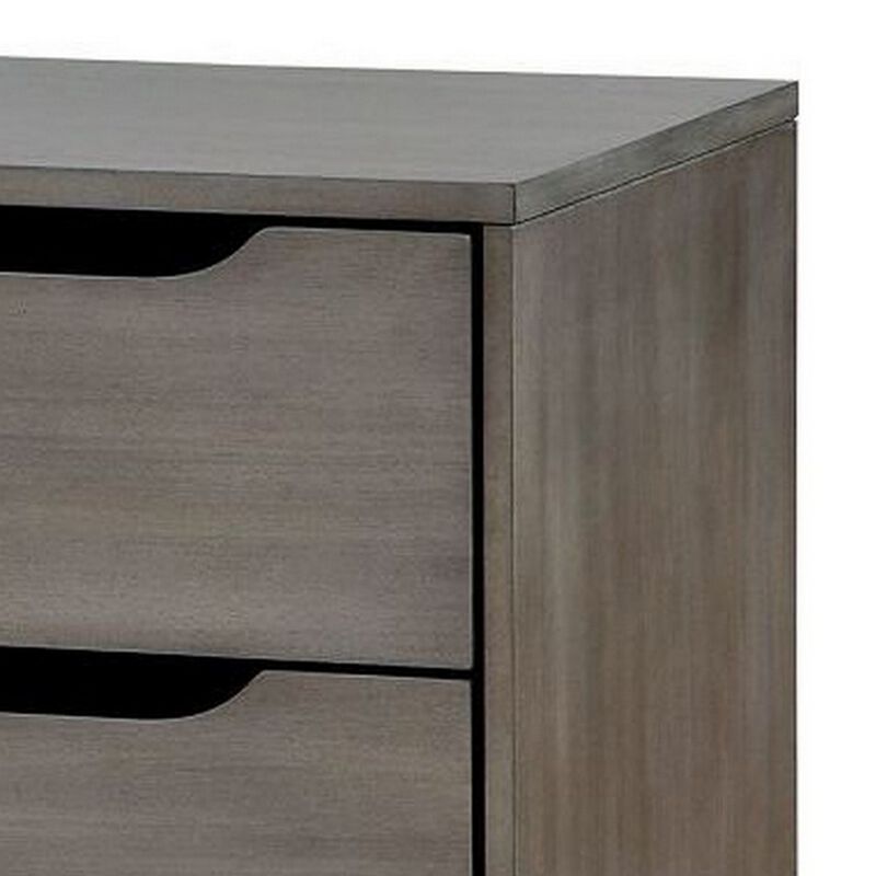 2 Drawer Wooden Nightstand with Cut Out Pulls, Gray-Benzara