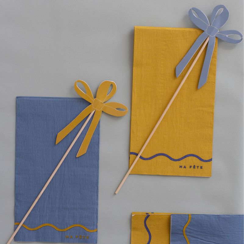 Ma Fete Signature Blue & Yellow Dinner Paper Napkins -  Disposable, Eco Friendly, Sustainable, Kitchen Napkins / Guest Towel (Pack of 16)