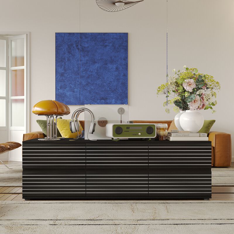 FUFU&GAGA 6-Drawer TV Stand with Sleek Design, Ample Storage, (63" W x 15.7" D x 19.7" H), Black