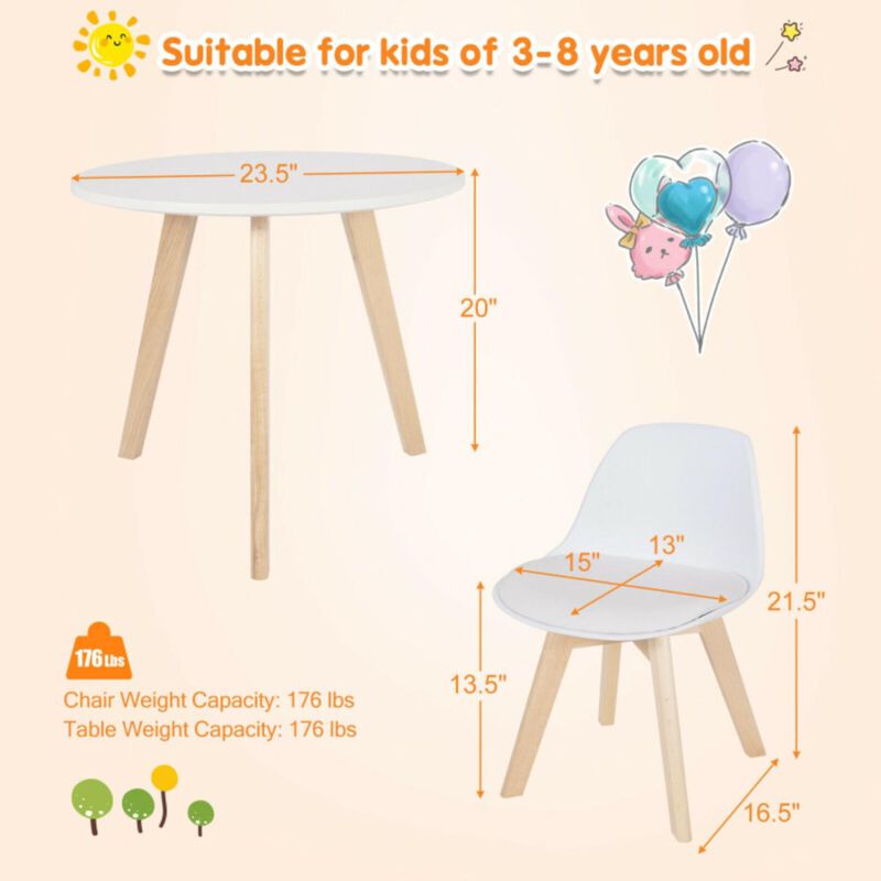 Hivvago  Modern Kids Activity Play Table and 2 Chairs Set with Beech Leg Cushion-White