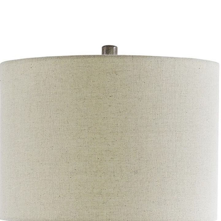 Textured Ceramic Frame Table Lamp with Fabric Shade, Gray and Off White-Benzara