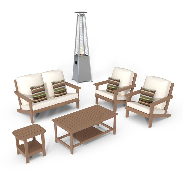 MONDAWE 6 Pieces Outdoor Seating Patio Conversation Set with Heater and Coffee Table