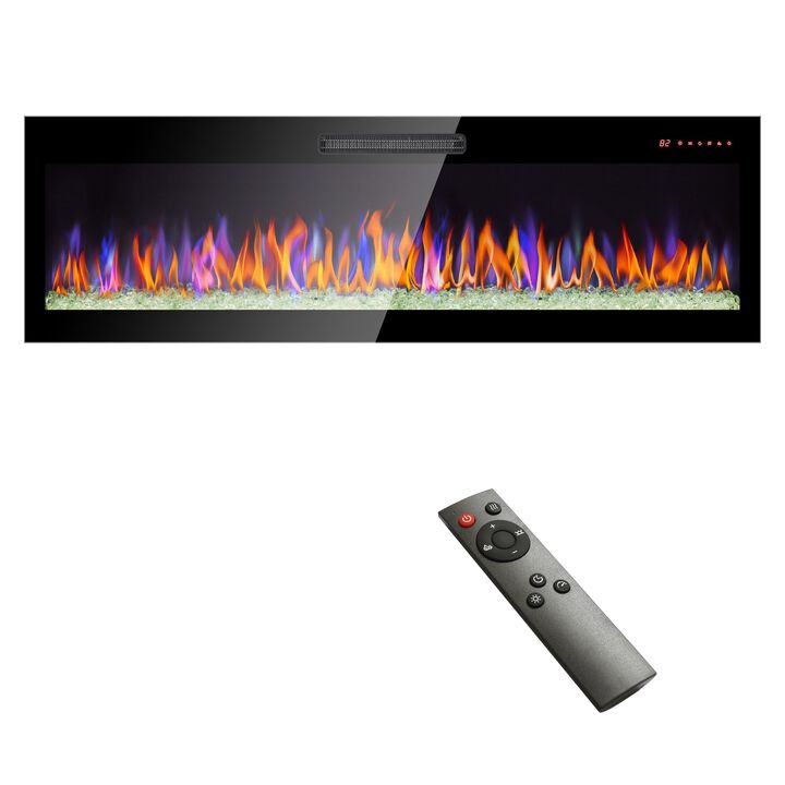 MONDAWE 60 Inch Recessed Ultra Thin Tempered Glass Front Wall Mounted Electric Fireplace With Remote And Multi Color Flame & Emberbed, LED Light Heater MONDAWE 60 Inch Recessed Ultra Thin Tempered Glass Front Wall Mounted Electric Fireplace With Remote And Multi Color Flame & Emberbed, LED Light Heater