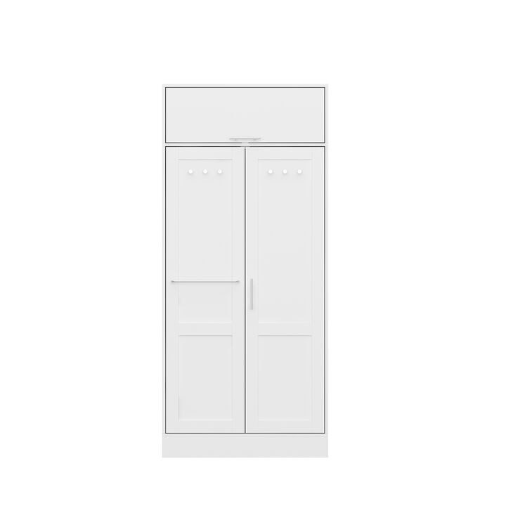 FUFU&GAGA Modern Double-Door Wardrobe with Top Storage Cabinet (31.5" W x 20.6" D x 70.9" H),White