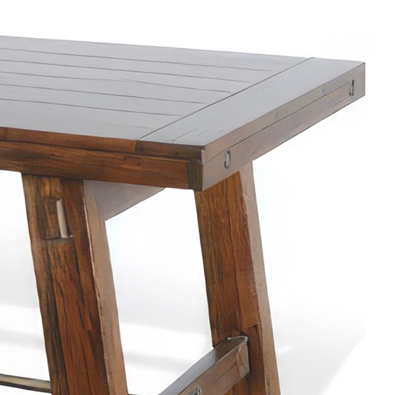 Reggie Dining Table, Turnbuckle Stretcher, Brown Mahogany, 74 Inch - Benzara