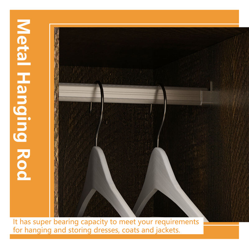 Dark Brown Wood 59.1 in. W 4-Door Big Wardwore Armoires With 4 Sliding Doors, Hanging Rods, Drawers, Storage Shelves