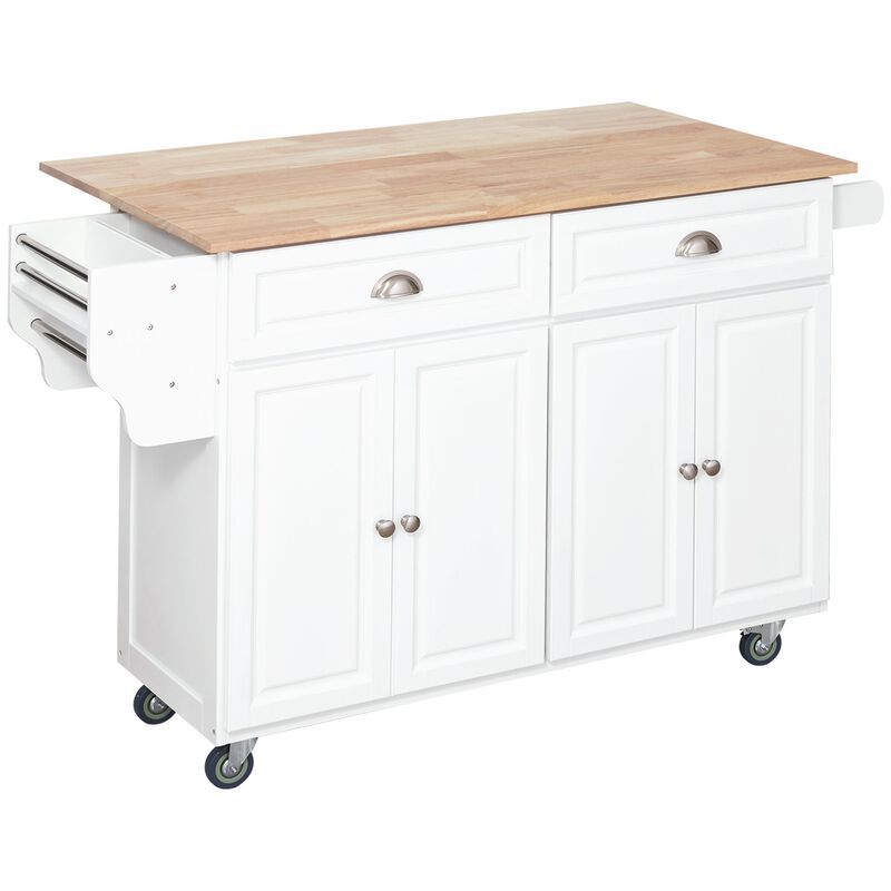 White Kitchen Helper: Rolling Island Cart with Drop-Leaf Top