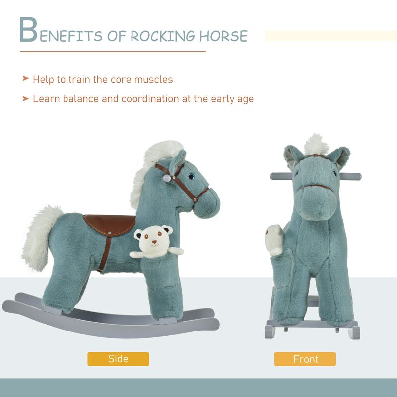 Blue Toddler Rocker: Plush Horse with Bear Toy and Sounds