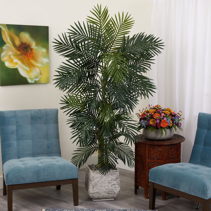 Hivvago 6.5 Feet Golden Cane Artificial Palm Tree in White Planter