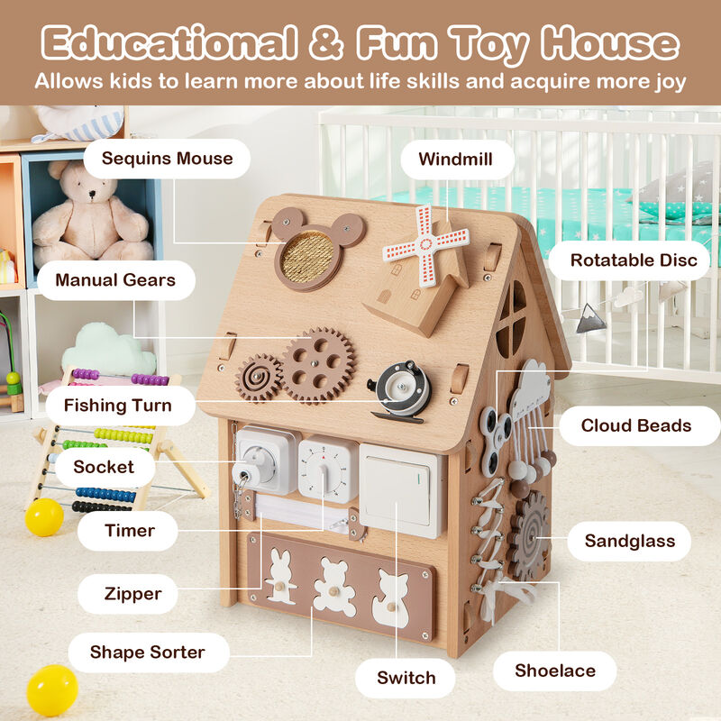 Multi-Purpose Busy House with Sensory Games and Interior Storage for Kids' Playtime