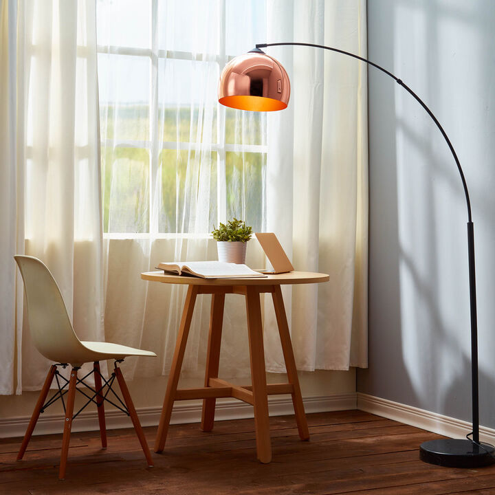 Teamson Home Arquer Arc 66.93" Metal Floor Lamp with Bell Shade, Rose Gold