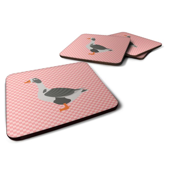 Caroline's Treasures West of England Goose Pink Check Decorative coasters, 3.5, Multicolor