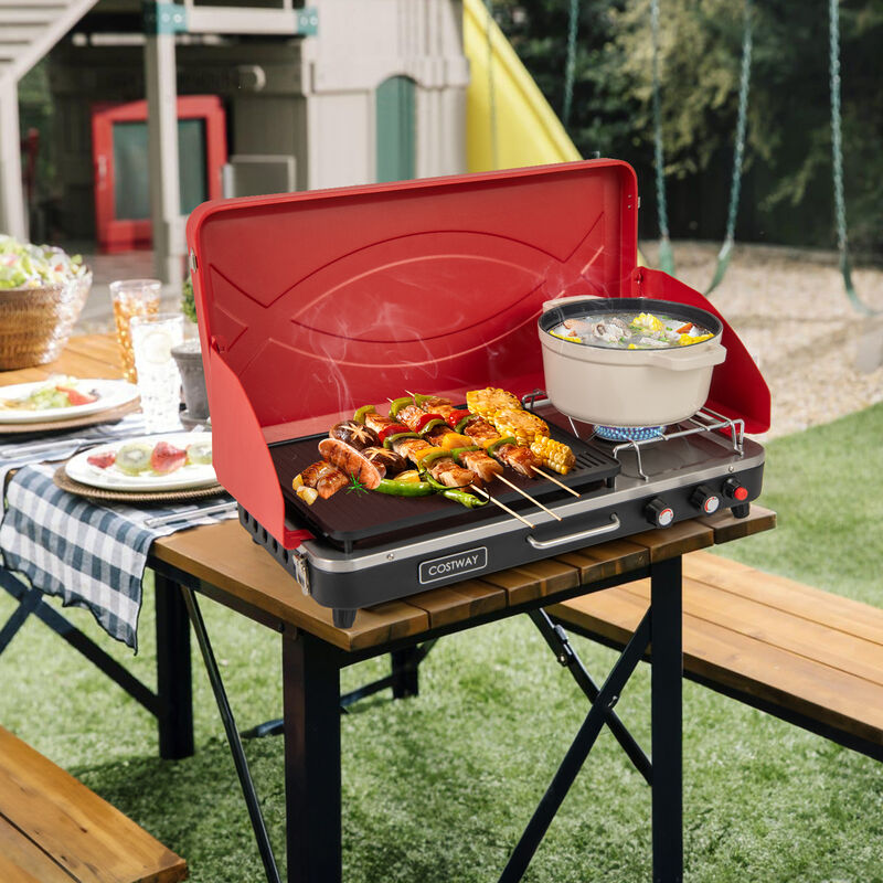 2-in-1 Gas Camping Grill and Stove with Detachable Legs
