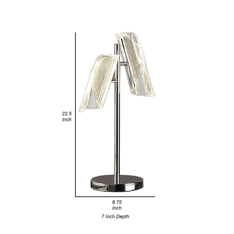 Spark 23 Inch Table Lamp, 2 Cylindrical Shades, Bright Nickel Silver Finish - Benzara