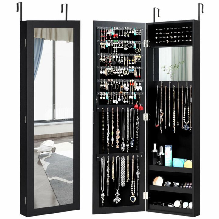 Hivvago Full Length Mirror Jewelry Cabinet with Ring Slots and Necklace Hooks