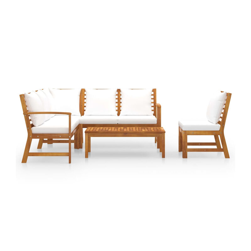 Roma 5pc Modular Outdoor Sofa and Table Set, Solid Acacia Wood, White - Benzara