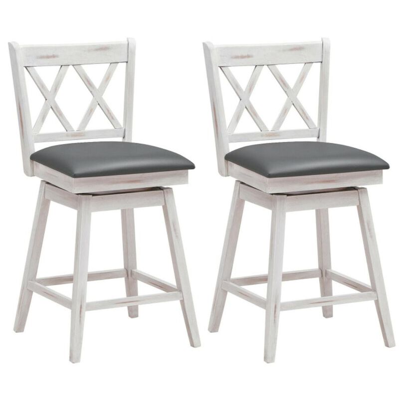 Hivvago 2 Pieces 24 Inch Swivel Counter Height Barstool Set with Rubber Wood Legs