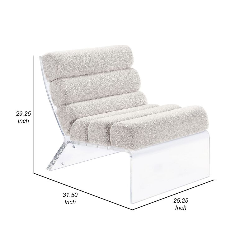 Reta Armless Accent Chair, Modern Ivory Boucle Channel Tuft, Clear Acrylic - Benzara