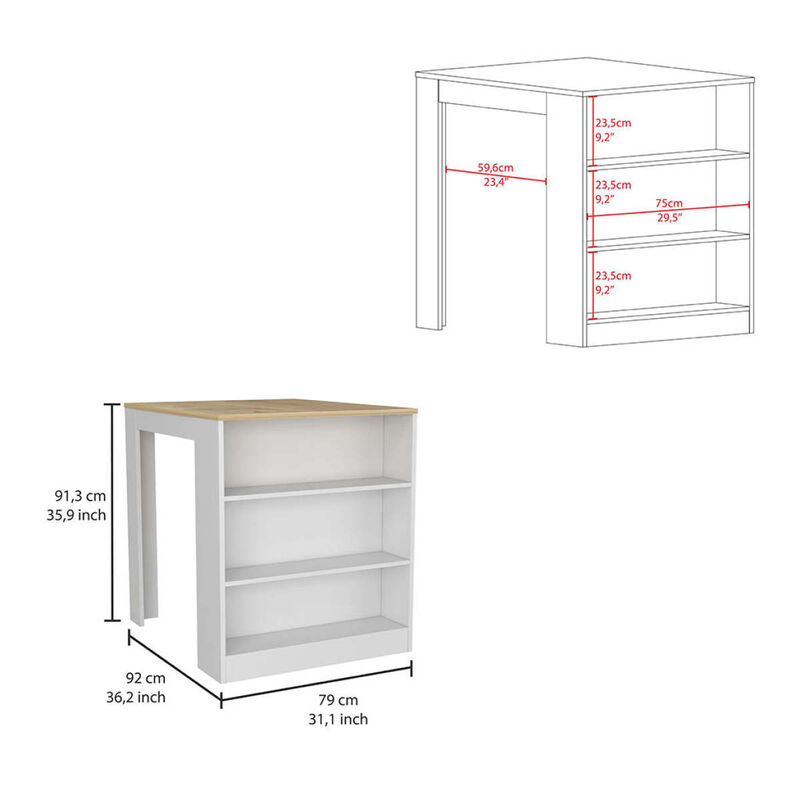 Monroe 2 Piece Kitchen Set, Milos Kitchen Island Table + Barbados Pantry Cabinet, White Light Oak