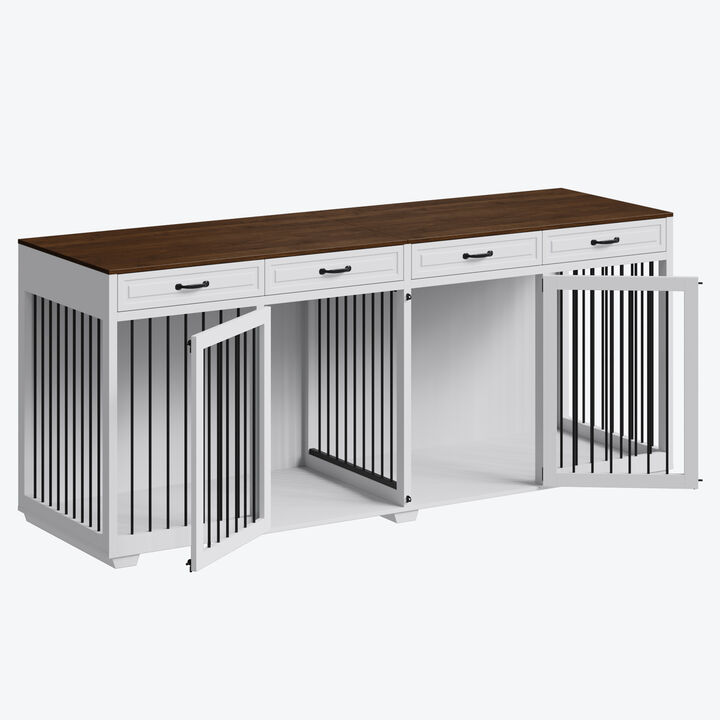 92.9 in. Super Large Dog Crate Furniture, Indoor Wooden Dog House Kennel w/4-Drawers and Divider, XXXL for 2 Large Dogs