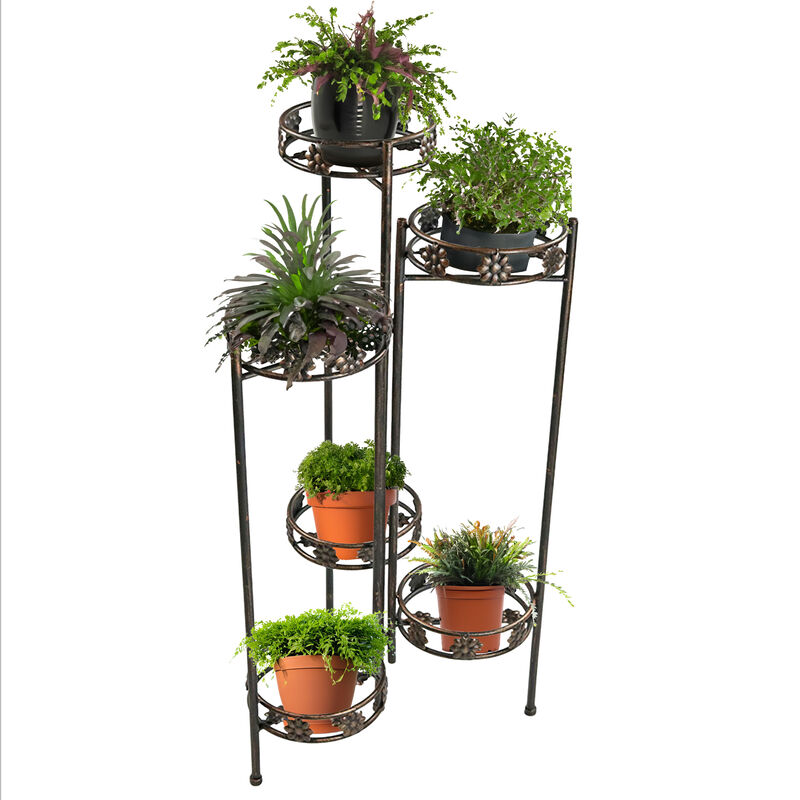 Sunnydaze Bronze Steel 6-Tier Staggered Folding Plant Stand - 45 in
