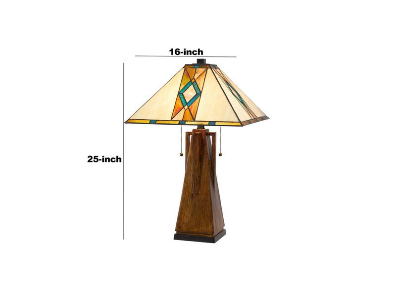 Table Lamp with Tiffany Shade and Geometric Design, Multicolor - Benzara