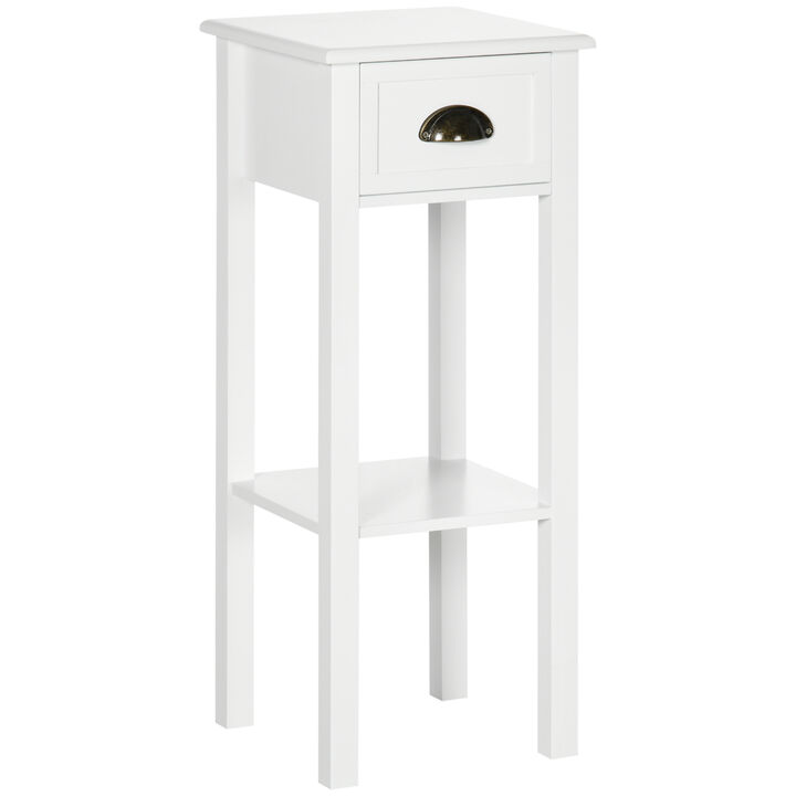 HOMCOM 2-Tier Side Table with Drawer, Narrow End Table with Bottom Shelf, for Living Room, White