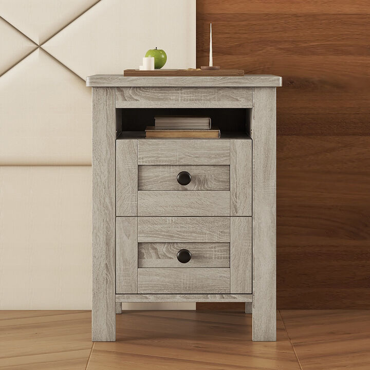 Streamdale Farmhouse Gray Nightstand with Storage Cabinet