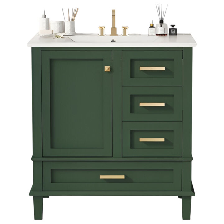 Modern Bathroom Vanity with Sink, Soft-Close Door, and 3 Storage Drawers