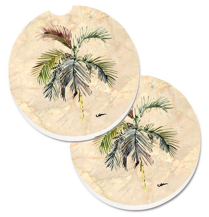 Caroline's Treasures Palm Tree Set of 2 Cup Holder Car Coasters 8483CARC, 2.56, Multicolor