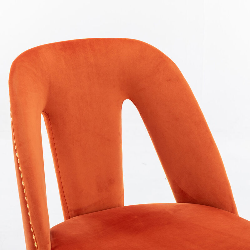 Contemporary Velvet Dining Chairs, Orange, Set of 2