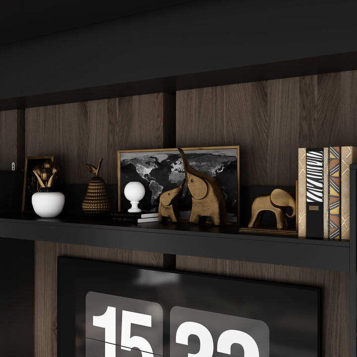 Black Wood Entertainment Centers TV Stand Fits TV's up to 57 in. with Open Shelves, Door Cabinets