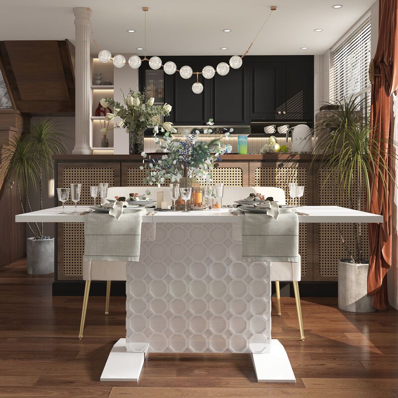 Black Wood 62.7 in. Pedestal Extendable Dining Table Seats 6
