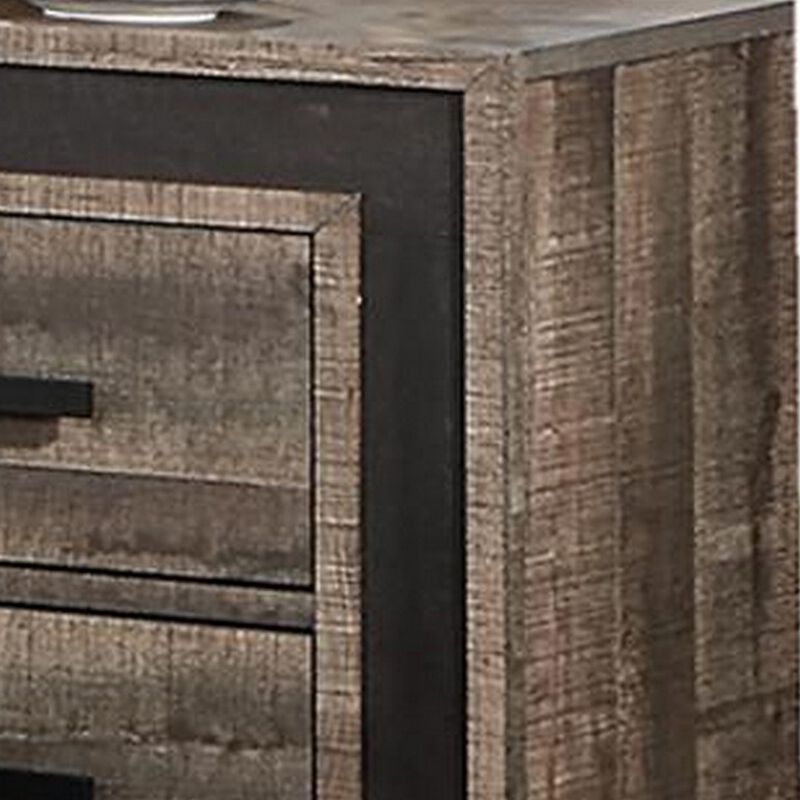 Nny 26 Inch Nightstand with 2 Drawers, Black Handles, Brown Wood Finish - Benzara