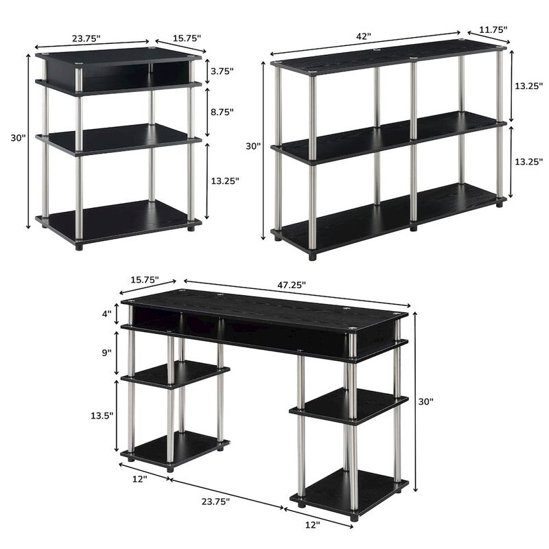 Convenience Concepts Designs2Go No Tools Desk, Printer Stand, and Console Table Set