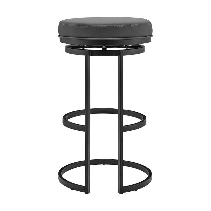 Vander Gray Faux Leather and Black Metal Swivel Bar Stool