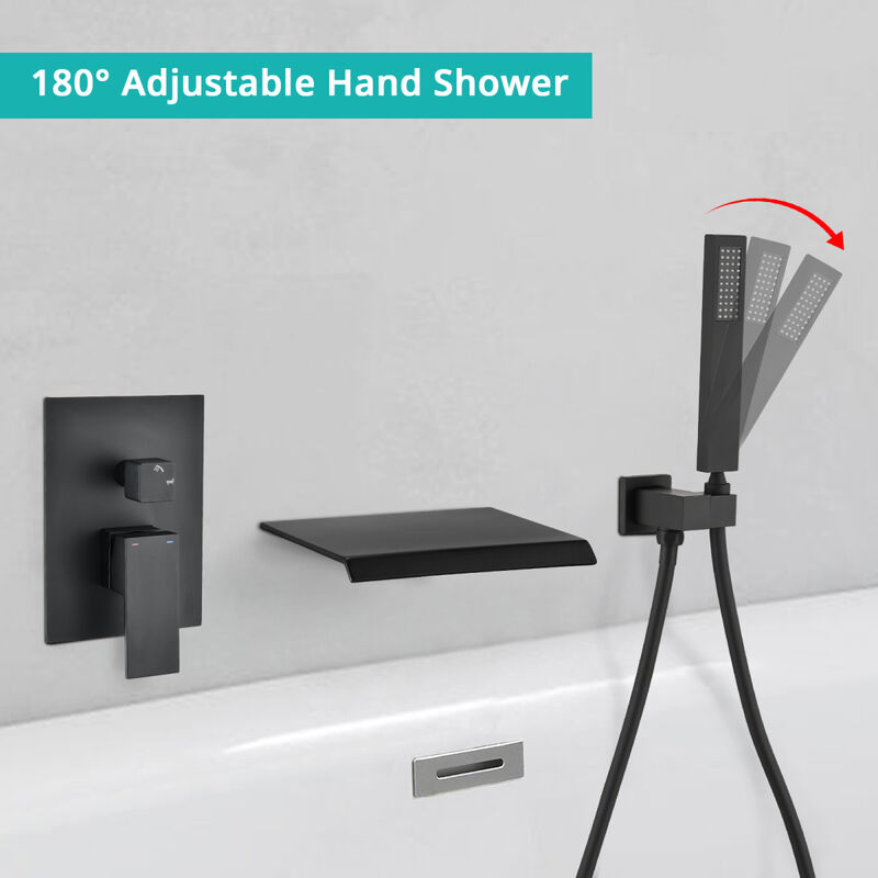 Modern Style Matte Black Wall Mount Tub Filler Bathroom Bathtub Faucet Shower Set 0001