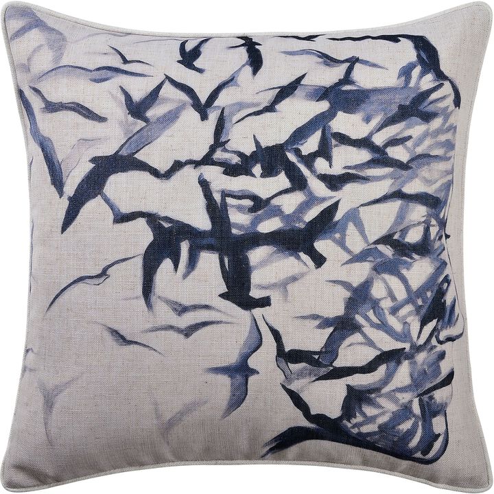 20" White and Black Bird Print Square Throw Pillow