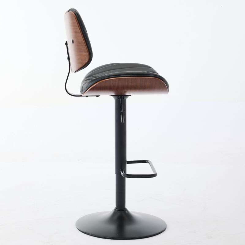 Walnut Bentwood Faux Leather Back Swivel Bar Stool