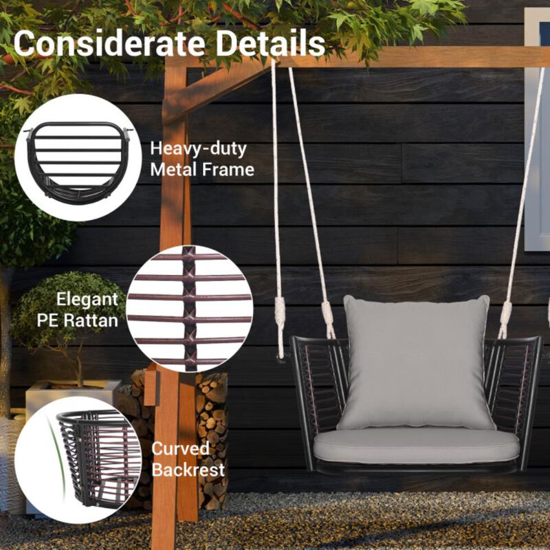 Hivvago Porch Swing Patio Hanging Rattan Chair with Zippered Cushions and Rope
