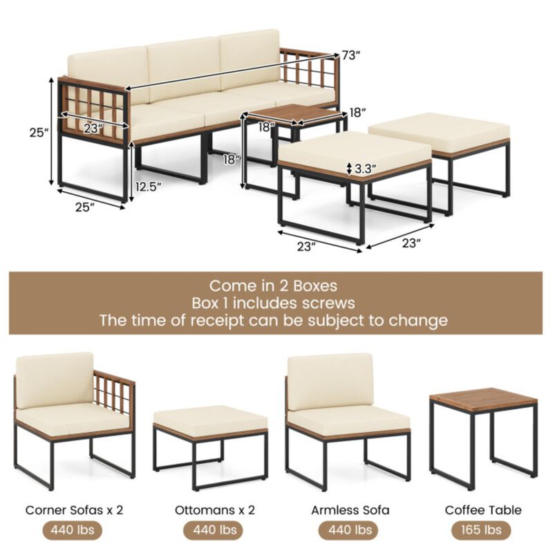 Hivvago 6 Pieces Acacia Wood Patio Furniture Set with Coffee Table and Ottomans