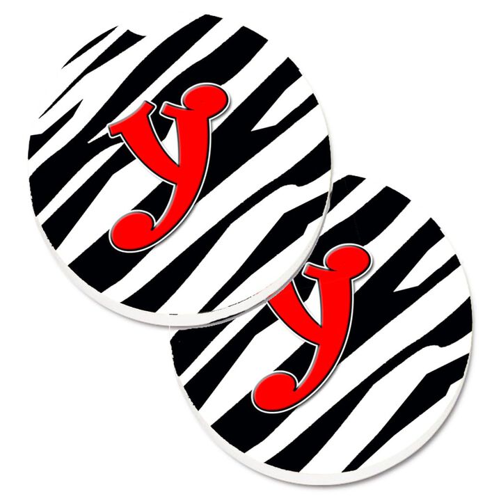Caroline's Treasures Monogram Initial Y Zebra Red Set of 2 Cup Holder Car Coasters CJ1024-YCARC, 2.56, Multicolor