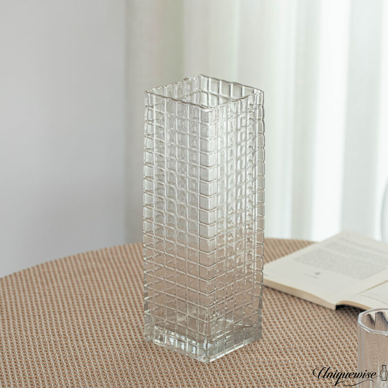12-Inch Square Frosted Clear Glass Vase
