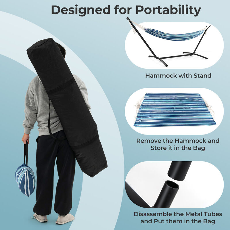 Portable Indoor/Outdoor 2-Person Double Hammock Set with Stand and Carrying Case