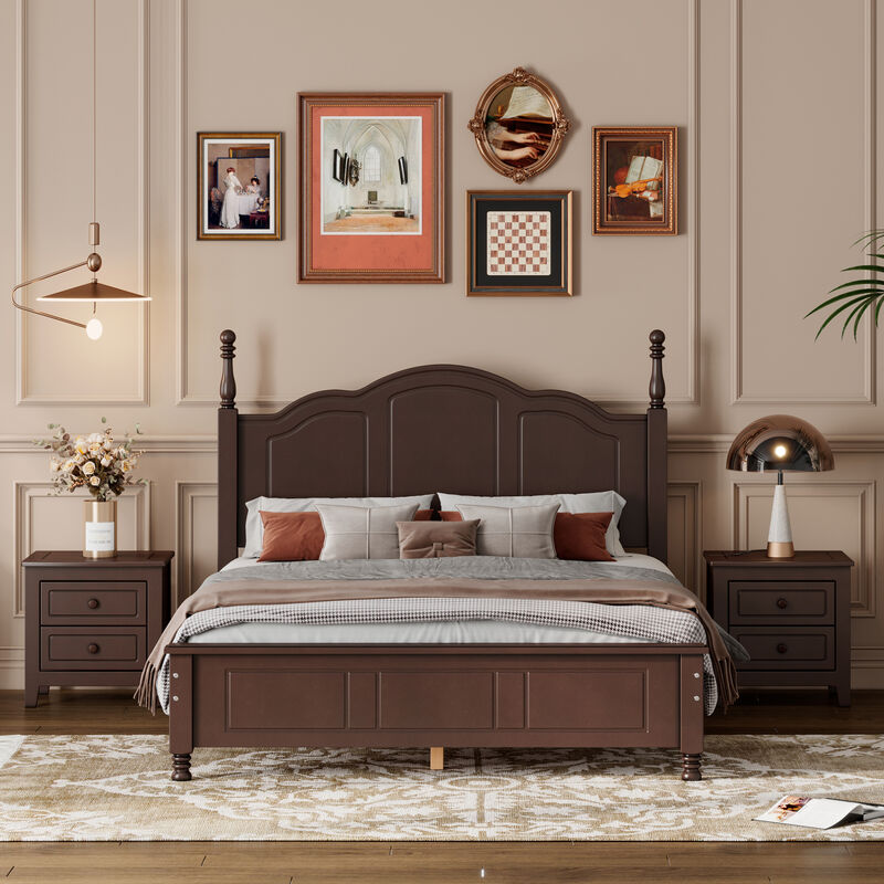 Merax Platform Bed and Two Nightstands Bedroom Sets